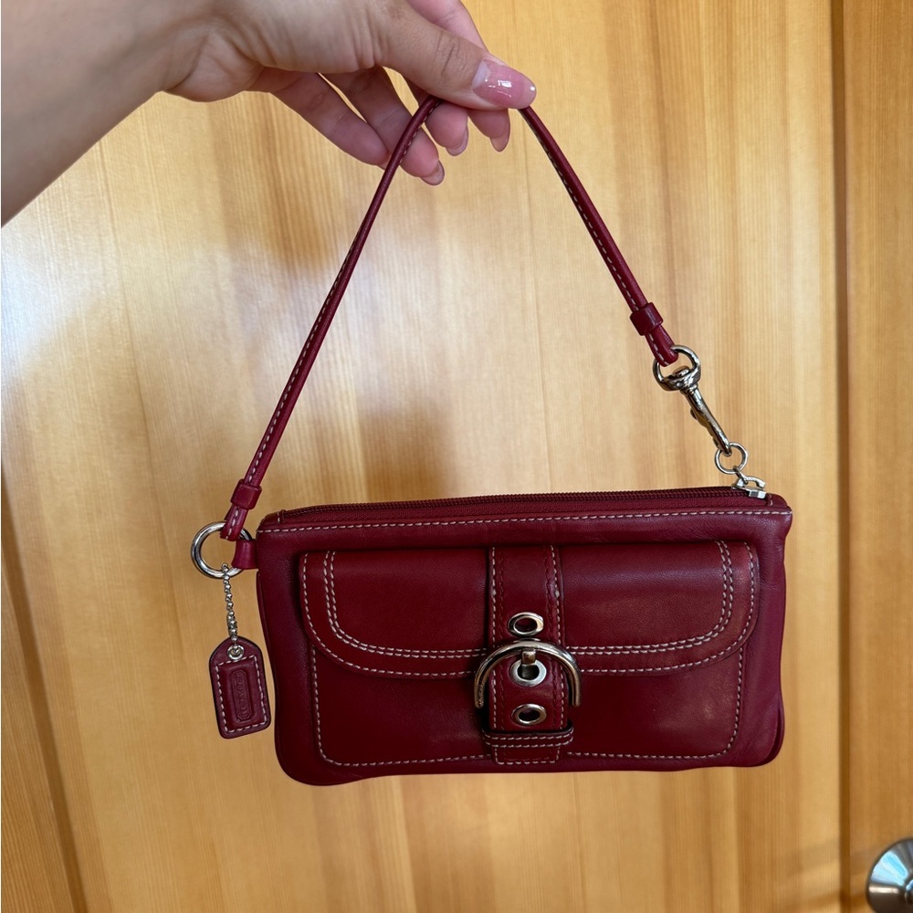 COACH Vintage Soho Mini Signature Large Flap Wristlet Wallet Red Leather